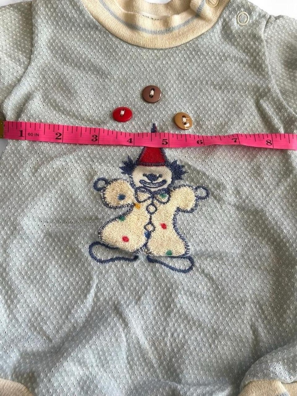 Vintage Kids Health-tex Stantogs Blue & White Clown One Piece 6 Months - Picture 5 of 8